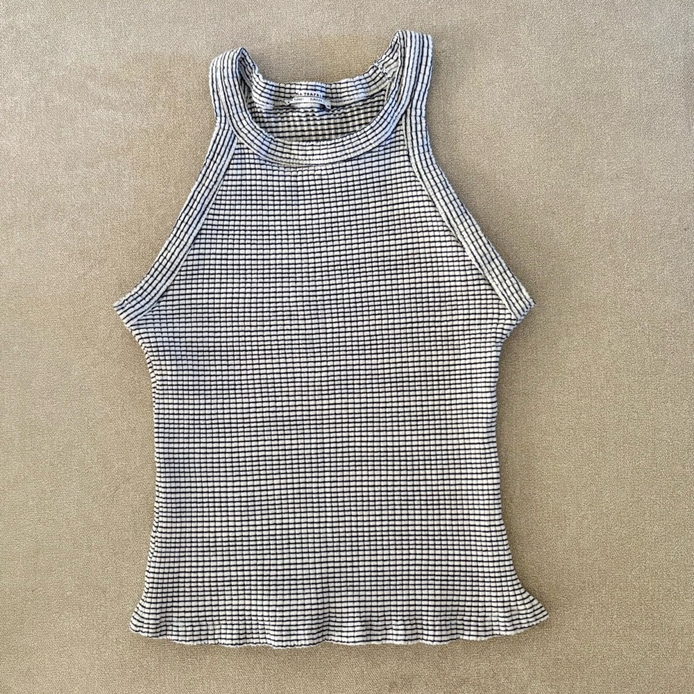 Zara Blue & White Skinny Striped Sleeveless Women's Top Size 6